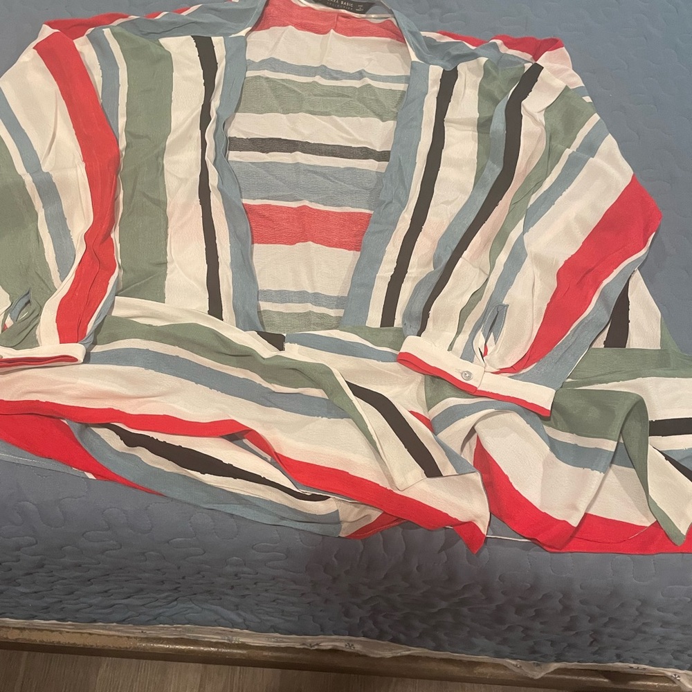 Zara # striped colorful shirt # size large# lace blouse top for women casual